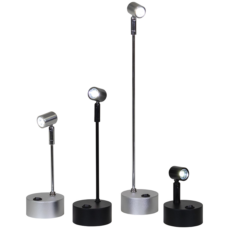 Battery-powered LED display-case spotlights