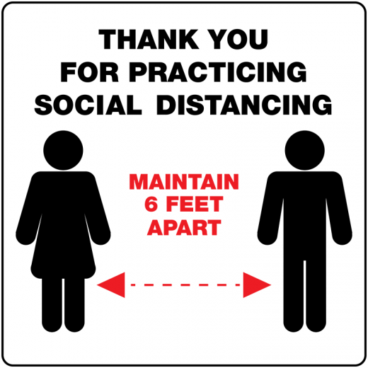 7.5" x 7.5" Pre Printed Sign "Social Distancing" - Case of 10