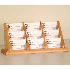 Light Oak 9 Pocket Tiered Wood Business Card Holder