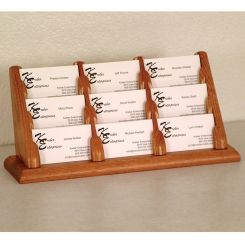 Medium Oak 9 Pocket Tiered Wood Business Card Holder