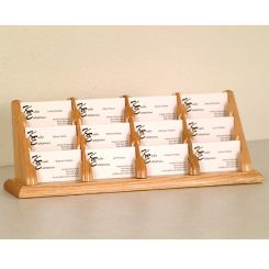 Light Oak 12 Pocket Tiered Wood Business Card Holder
