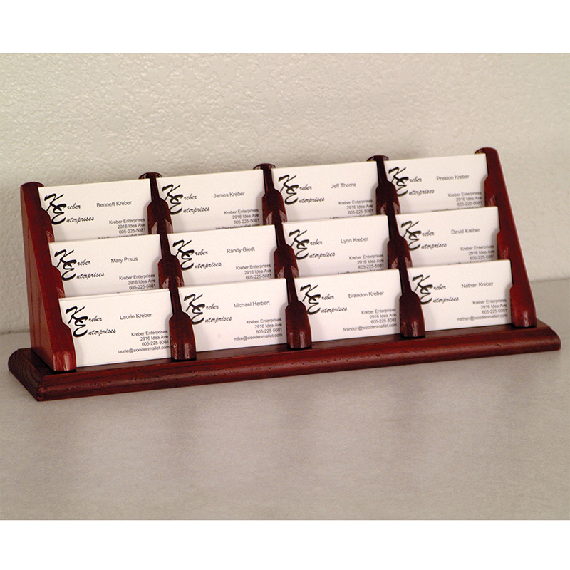 Mahogany 12 Pocket Tiered Wood Business Card Holder shopPOPdisplays