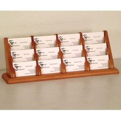Medium Oak 12 Pocket Tiered Wood Business Card Holder