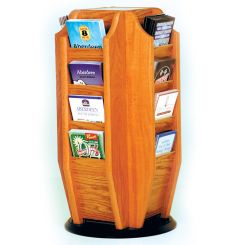 Medium Oak 16 Pocket Wood Rotating Counter Top Brochure Holder