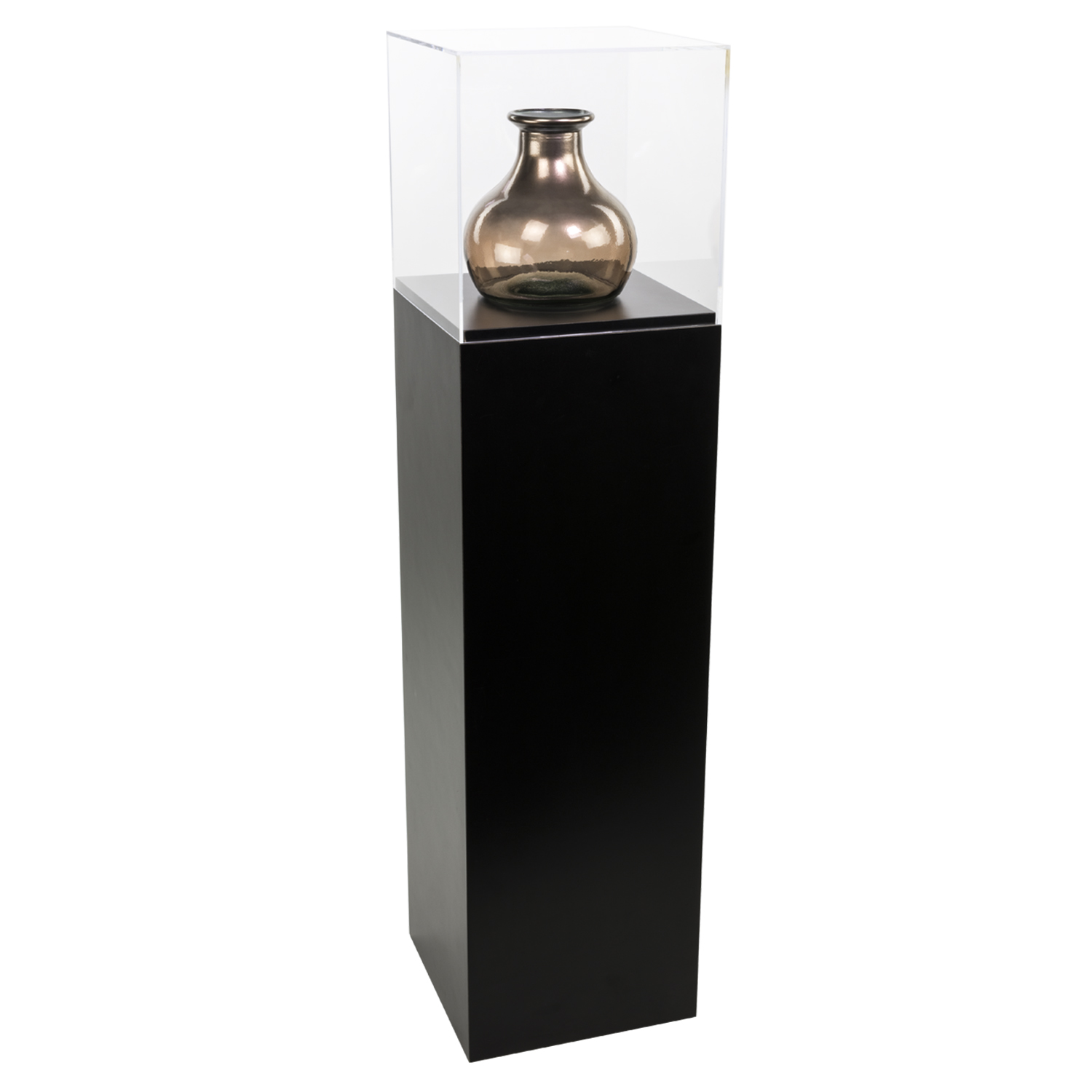 Black Laminate Pedestal Display Case With Acrylic Cover Shoppopdisplays