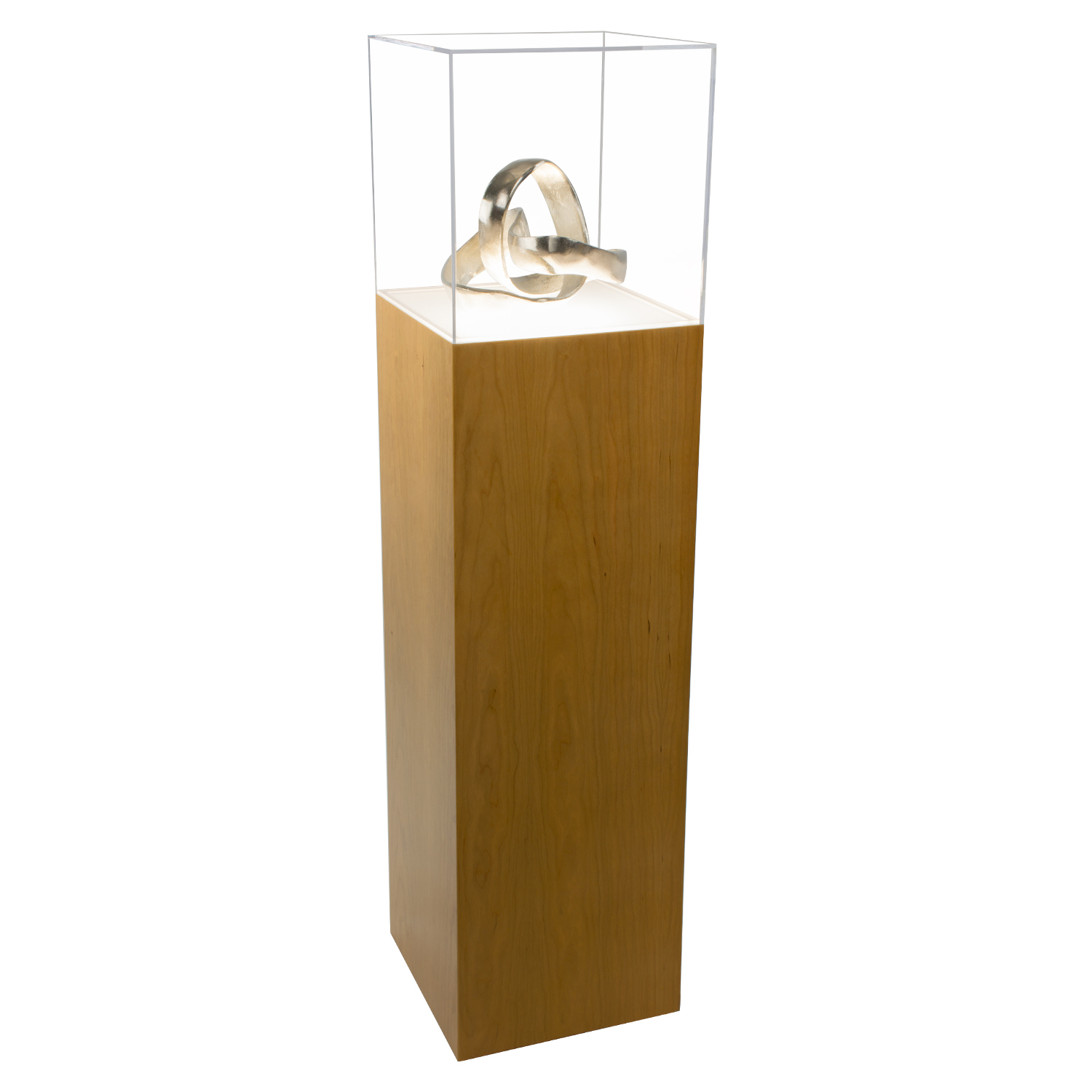 Cherry Wood Lighted Pedestal Display Case with Acrylic Cover