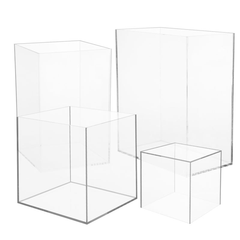 grouping of clear acrylic 5-sided display boxes