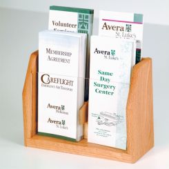 Light Oak 4 Pocket Wood Brochure Holder with Acrylic Front