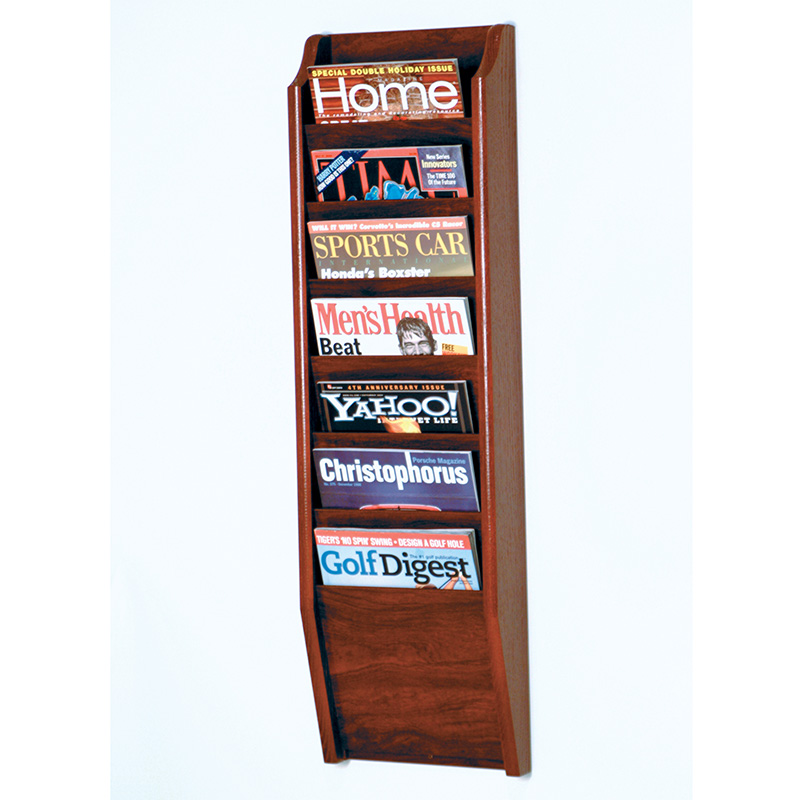 Mahogany Wall Mount 7 Pocket Vertical Magazine Rack shopPOPdisplays
