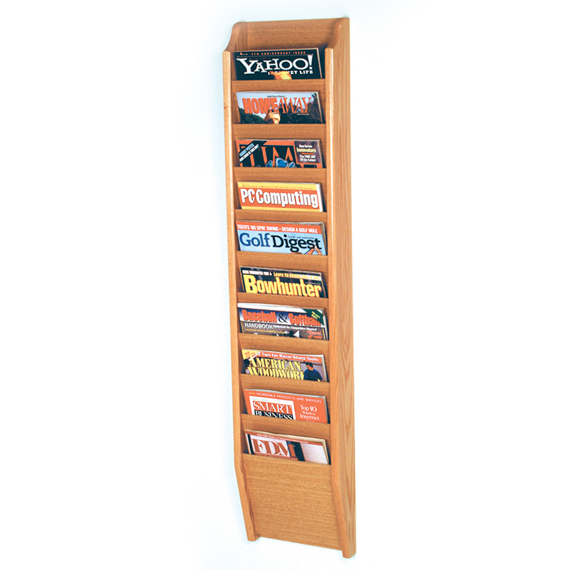 Light Oak Wall Mount 10 Pocket Vertical Magazine Rack shopPOPdisplays
