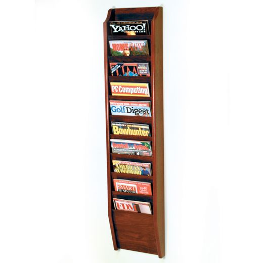 Mahogany Wall Mount 10 Pocket Vertical Magazine Rack | shopPOPdisplays