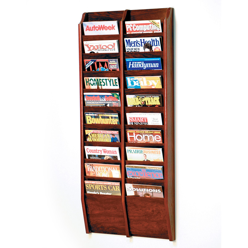 Mahogany Wall Mount 20 Pocket Vertical Magazine Rack shopPOPdisplays