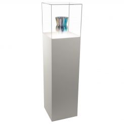 White Laminate Lighted Pedestal Display Case with Acrylic Cover