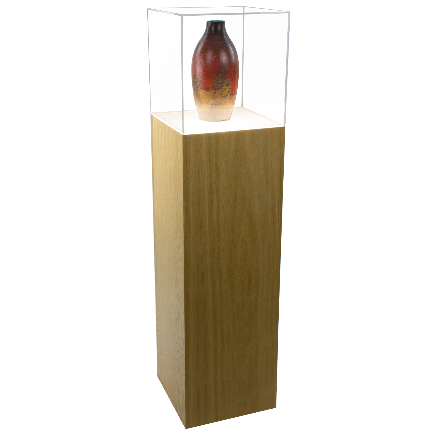 Oak Wood Lighted Pedestal Display Case with Acrylic Cover shopPOPdisplays