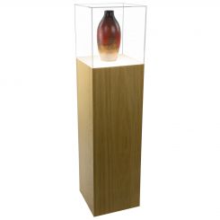 Oak Wood Lighted Pedestal Display Case with Acrylic Cover