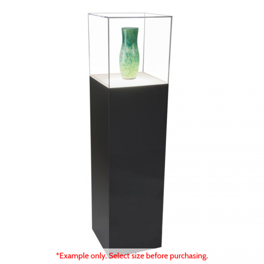 Gloss Black Laminate Lighted Pedestal Display Case with Acrylic Cover