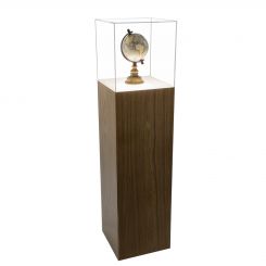 Walnut Wood Lighted Pedestal Display Case with Acrylic Cover