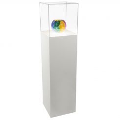 Gloss White Laminate Lighted Pedestal Display Case with Acrylic Cover