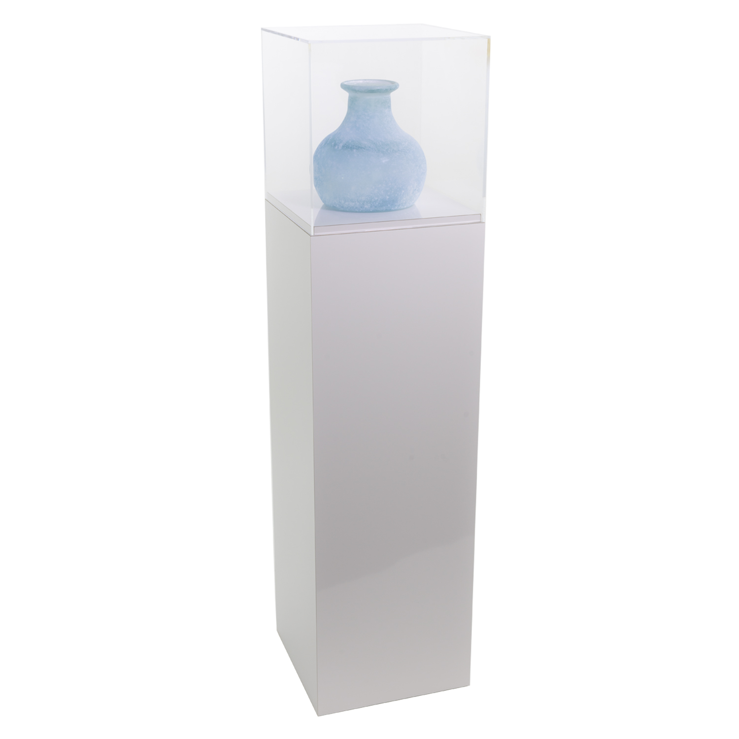 Gloss White Laminate Pedestal Display Case with Acrylic Cover
