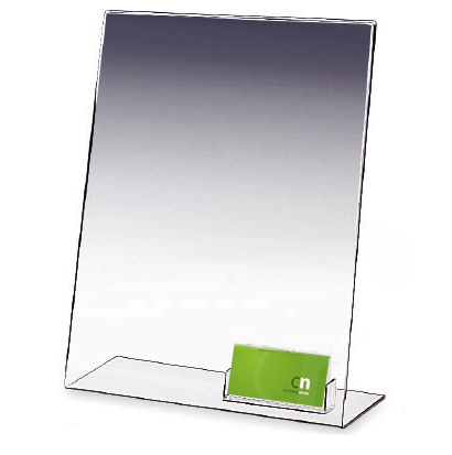 Clear acrylic 11 x 8.5 slanted sign holder display with business card holder 