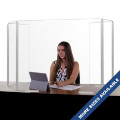 Clear Teacher Desk Shield with Adjustable Wrap Around Sides and Pass Through Opening